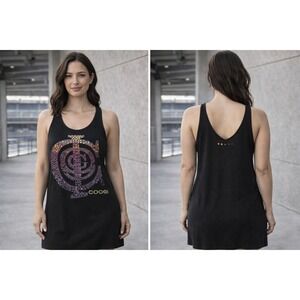 Coogi Tank Top Womens Small Black Rhinestone Logo Cutout Back Y2K Streetwear